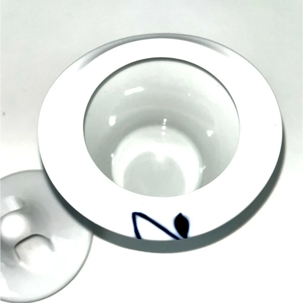 Crate & Barrel Lidded Ceramic Sugar Bowl White Blue Floral Farmhouse Decorative